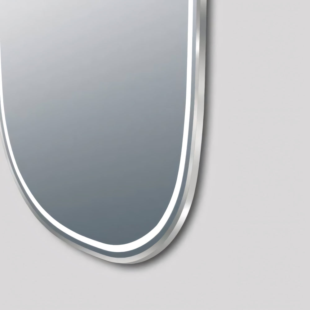 AQUAPERLA OVAL DRESSING LED MIRROR SENSOR 3 COLOUR LIGHTS SILVER 650X1600MM