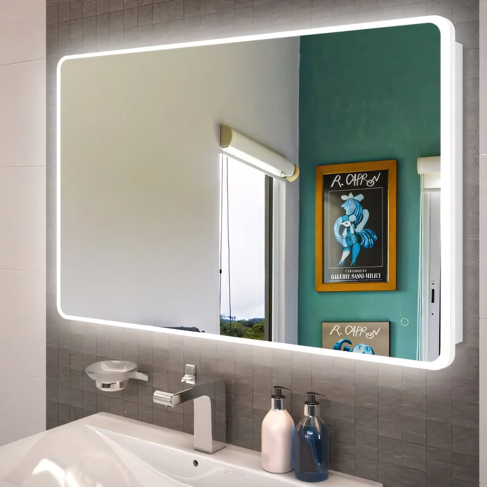 AQUAPERLA RECTANGULAR ACRYLIC LED MIRROR 3 COLOUR LIGHTS CHROME 1200X800MM
