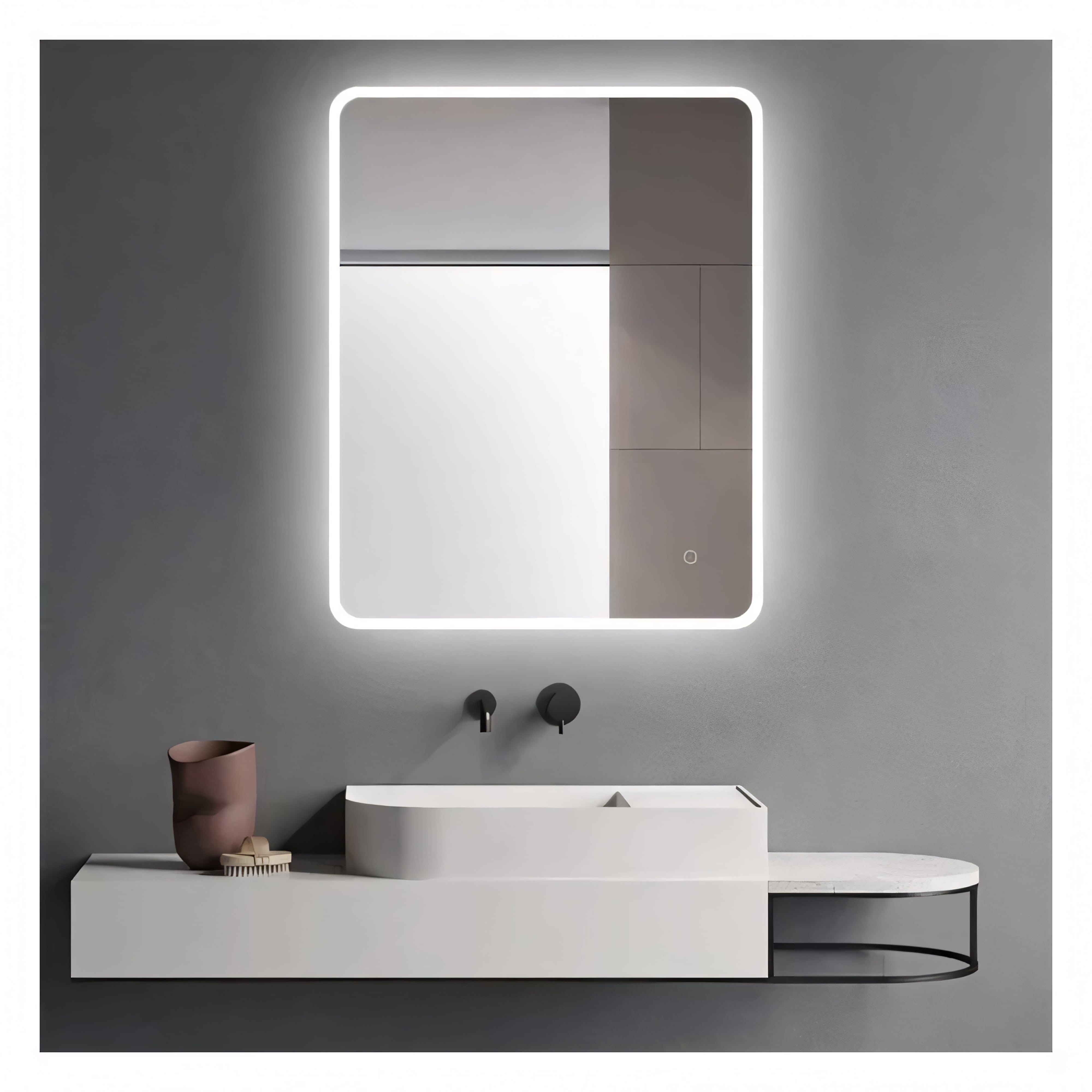 AQUAPERLA RECTANGULAR ACRYLIC LED MIRROR 3 COLOUR LIGHTS CHROME 600X750MM