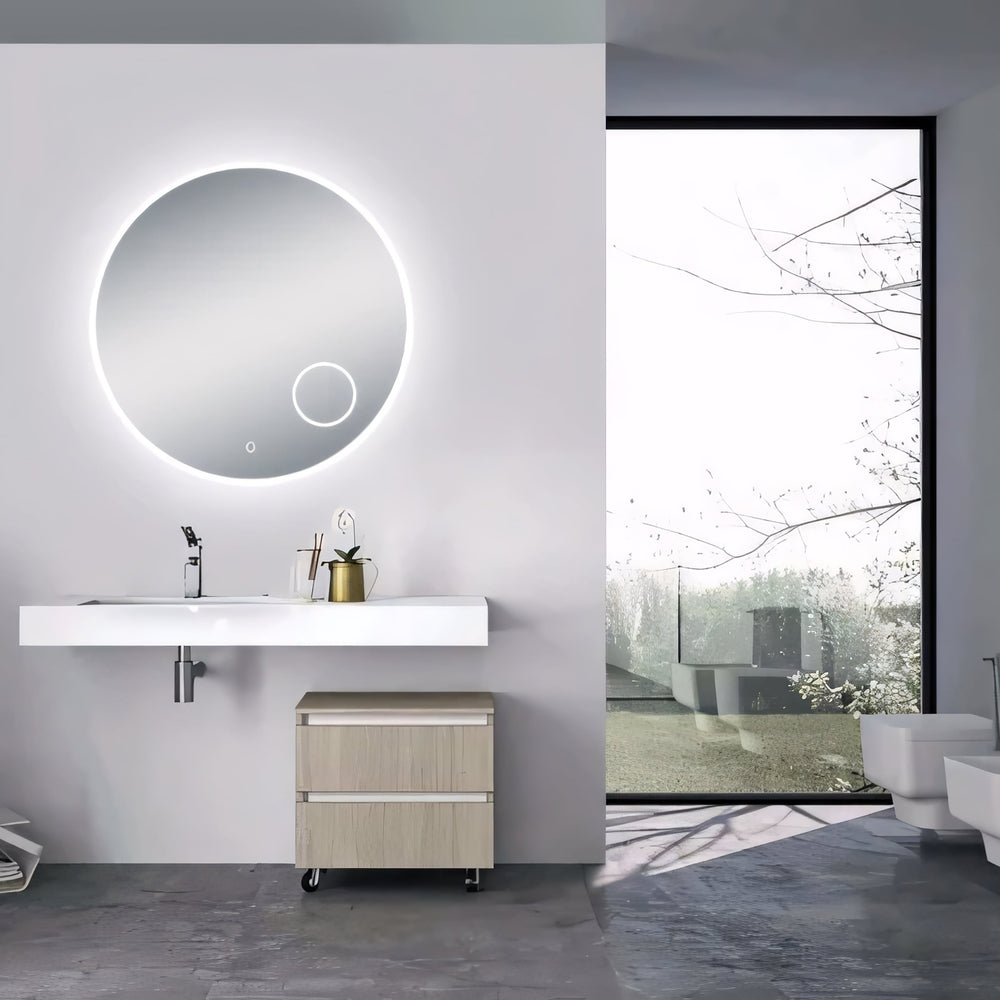 AQUAPERLA ROUND ACRYLIC LED MIRROR 3 COLOUR LIGHTS CHROME 900MM