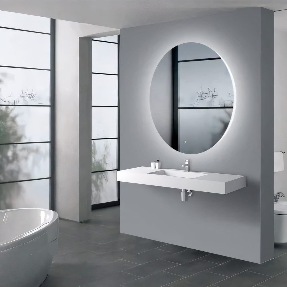 AQUAPERLA ROUND ACRYLIC BACKLIT LED MIRROR 3 COLOUR LIGHTS SILVER 750MM