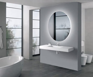 AQUAPERLA ROUND ACRYLIC BACKLIT LED MIRROR 3 COLOUR LIGHTS SILVER 750MM
