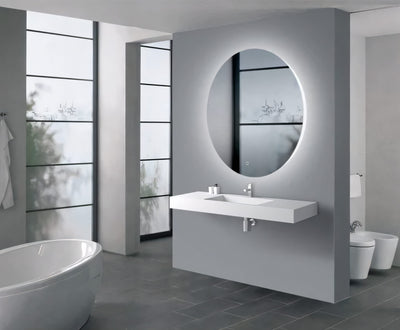 AQUAPERLA ROUND ACRYLIC BACKLIT LED MIRROR 3 COLOUR LIGHTS SILVER 750MM