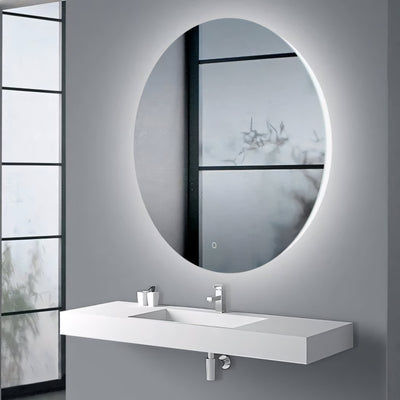 AQUAPERLA ROUND ACRYLIC BACKLIT LED MIRROR 3 COLOUR LIGHTS SILVER 900MM