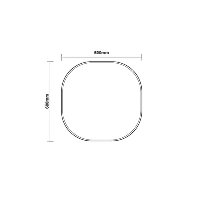 AQUAPERLA SQUARE ROUNDED EDGE ACRYLIC LED MIRROR 3 COLOUR LIGHTS CHROME 600X600MM