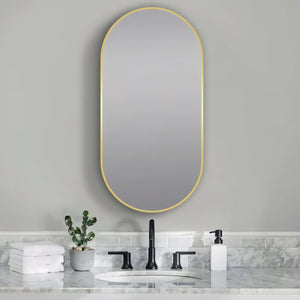 AQUAPERLA OVAL FRAMED LED MIRROR MATTE BRUSHED GOLD 500X1000MM