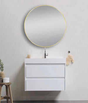 AQUAPERLA ROUND NON LUMINOUS FRAMED MIRROR MATTE BRUSHED GOLD 800MM