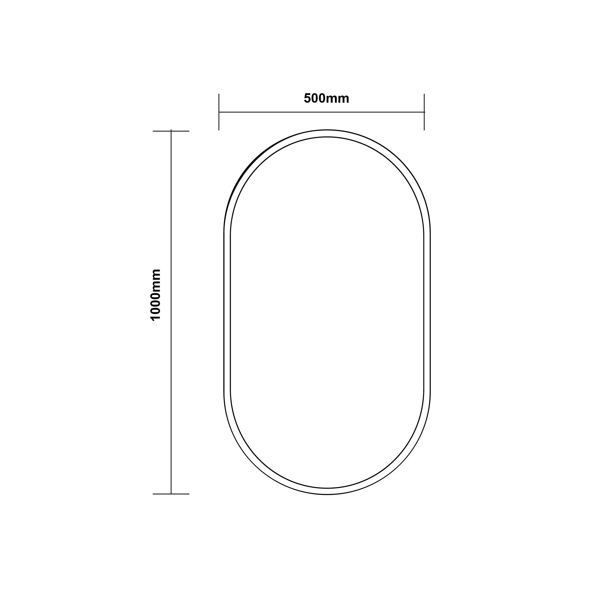 AQUAPERLA OVAL NON LUMINUS FRAMED MIRROR MATTE BLACK 500X1000MM