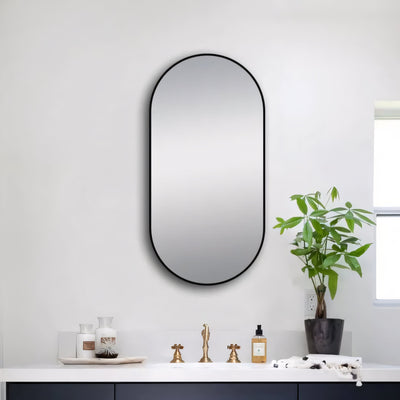 AQUAPERLA OVAL NON LUMINUS FRAMED MIRROR MATTE BLACK 500X1000MM