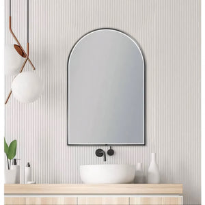 AQUAPERLA ARCH FRAMED LED MIRROR GUN METAL GREY 600X900MM