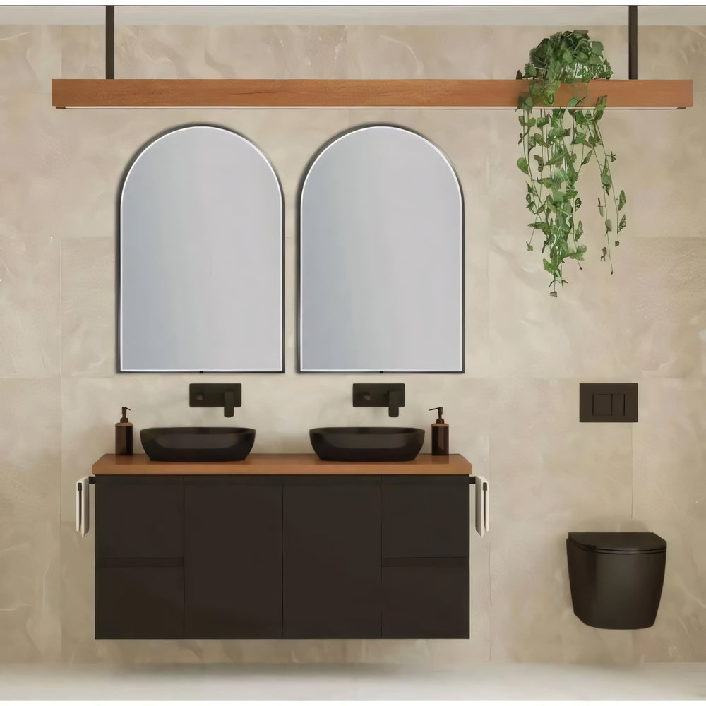 AQUAPERLA ARCH FRAMED LED MIRROR GUN METAL GREY 600X900MM