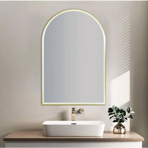 AQUAPERLA ARCH FRAMED LED MIRROR BRUSHED GOLD 600X900MM