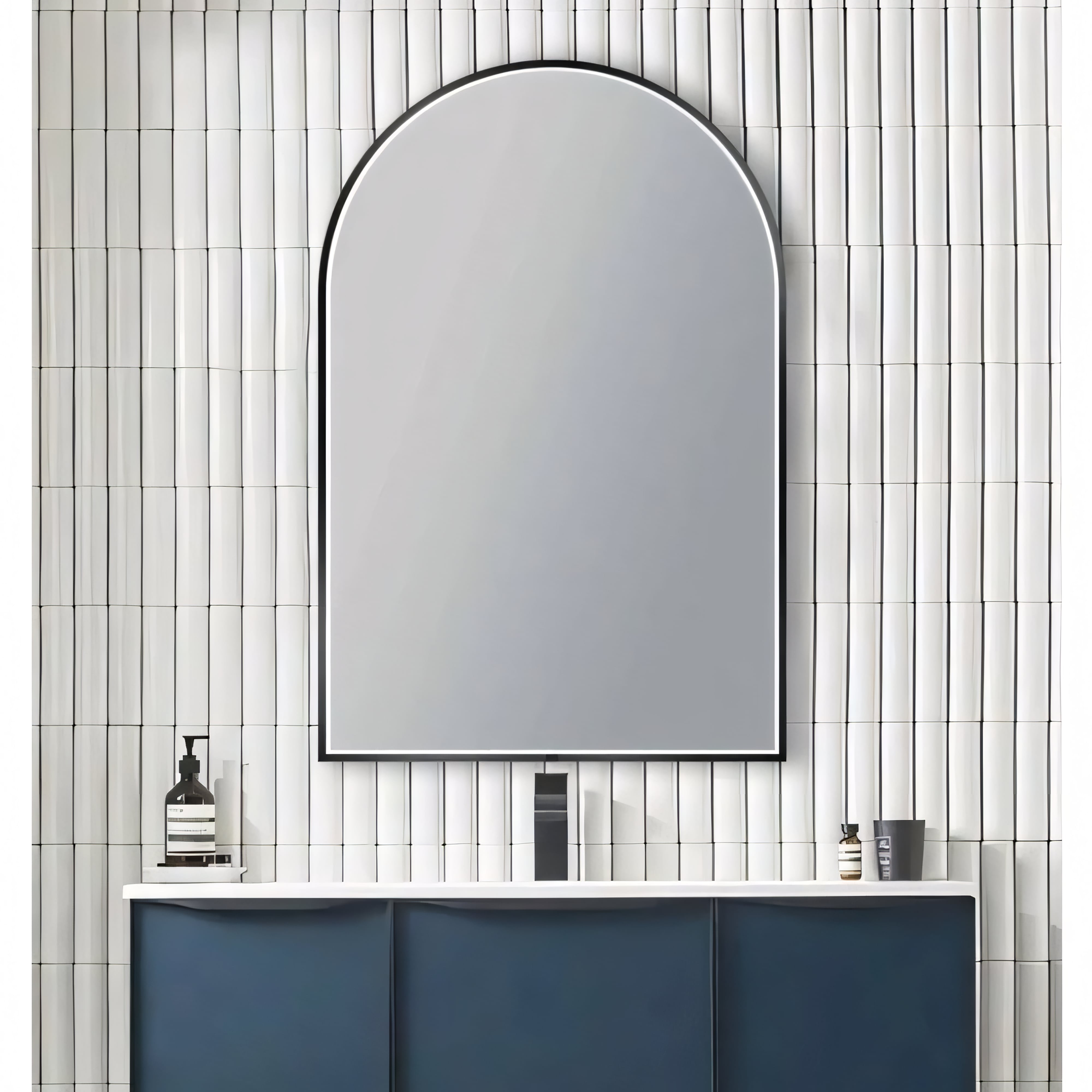 AQUAPERLA ARCH FRAMED LED MIRROR MATTE BLACK 600X900MM