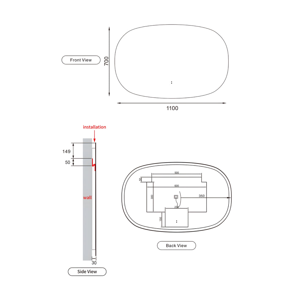AULIC VALMONT HORIZONTAL LED MIRROR FRAMELESS 1100X700MM
