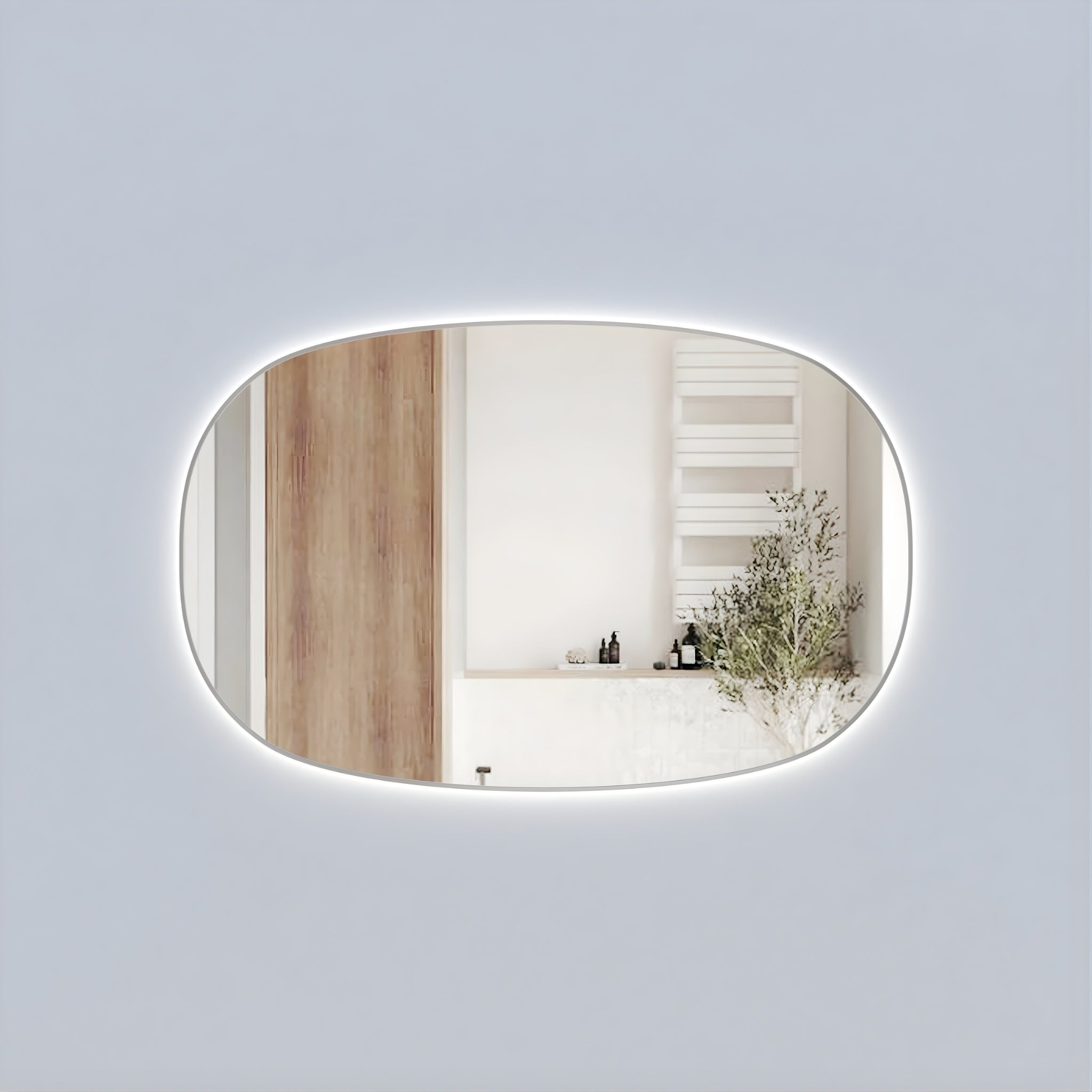 AULIC VALMONT HORIZONTAL FRAMED LED MIRROR BRUSHED NICKEL 1400X900MM