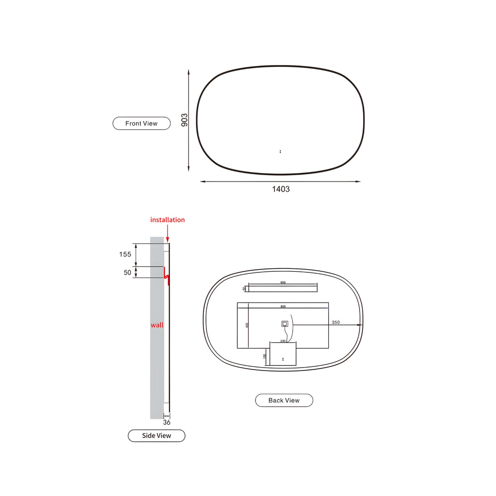 AULIC VALMONT HORIZONTAL FRAMED LED MIRROR MATTE WHITE 1400X900MM