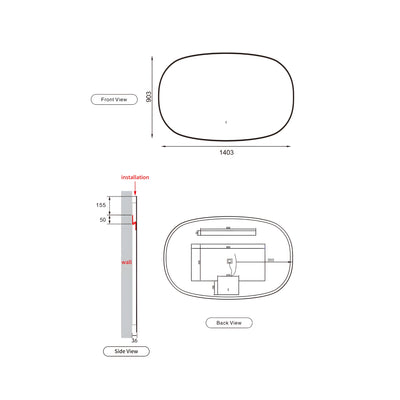 AULIC VALMONT HORIZONTAL FRAMED LED MIRROR GUN METAL 1400X900MM