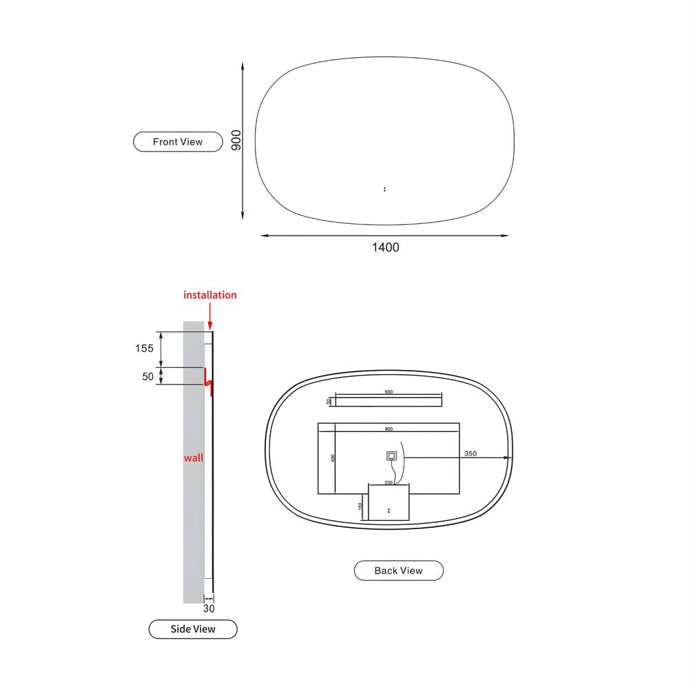 AULIC VALMONT HORIZONTAL LED MIRROR FRAMELESS 1400X900MM