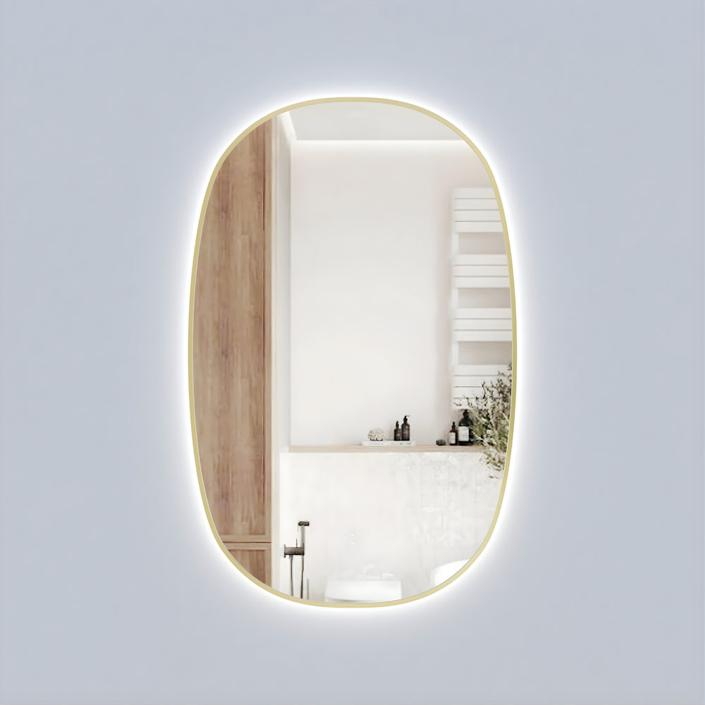 AULIC VALMONT VERTICAL FRAMED LED MIRROR BRUSHED GOLD 580X900MM