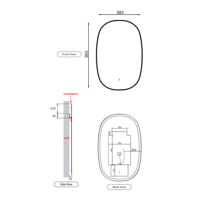 AULIC VALMONT VERTICAL FRAMED LED MIRROR GUN METAL 580X900MM