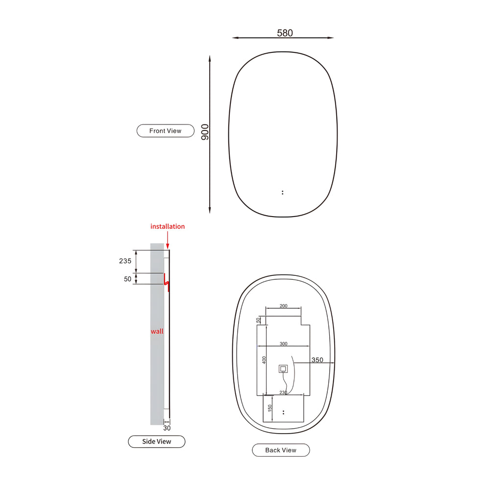 AULIC VALMONT VERTICAL LED MIRROR FRAMELESS 580X900MM