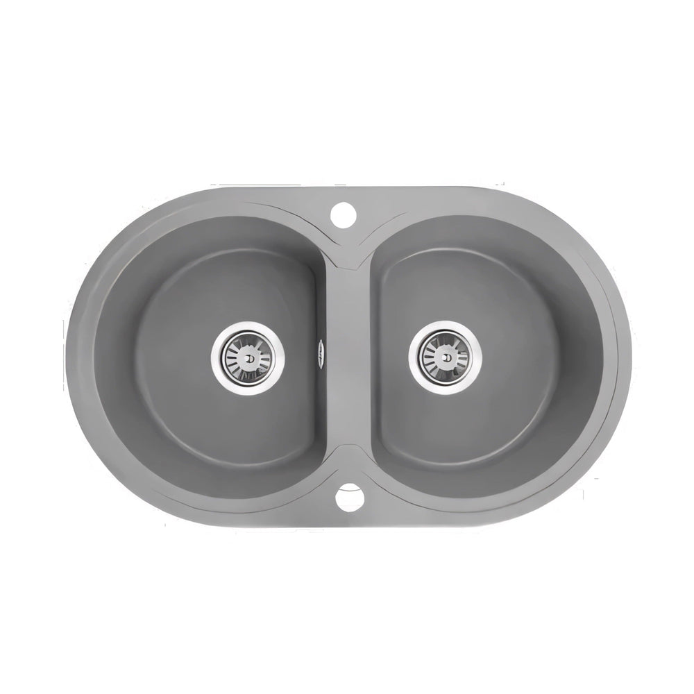 AQUAPERLA LAVEO UNDERMOUNT DOUBLE BOWL SINK GREY GRANITE 470MM