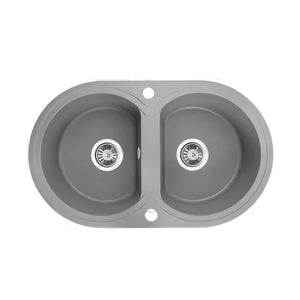 AQUAPERLA LAVEO UNDERMOUNT DOUBLE BOWL SINK GREY GRANITE 470MM