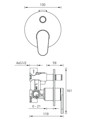 OLIVERI LONDON WALL MIXER SET WITH DIVERTER 161MM CHROME
