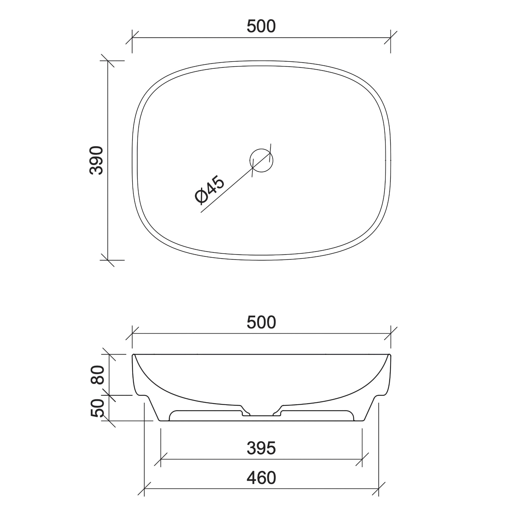 TIMBERLINE LORENZO INSET BASIN GLOSS WHITE 500MM