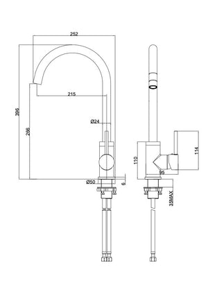 Linsol Louis S2 Sink Mixer Eco 396mm line drawing