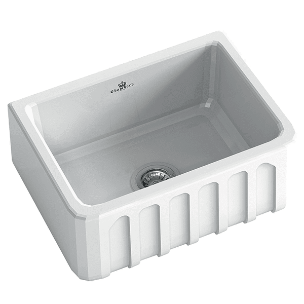 CHAMBORD LOUIS SINGLE BOWL FIRECLAY KITCHEN SINK WHITE 595MM