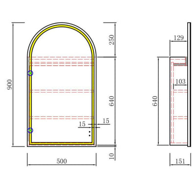 AULIC CANTERBURY MATTE BLACK FRAMED MATTE WHITE LED SHAVING CABINET 500X900MM