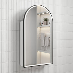 AULIC CANTERBURY MATTE BLACK FRAMED MATTE WHITE LED SHAVING CABINET 500X900MM