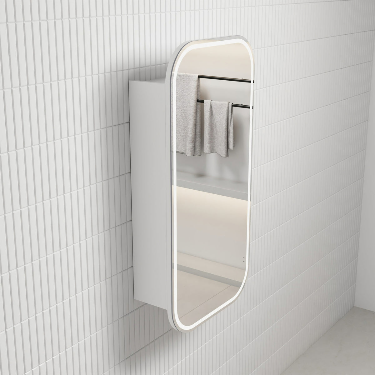 AULIC VIENNA FRAMELESS MATTE WHITE LED SHAVING CABINET 450X900MM