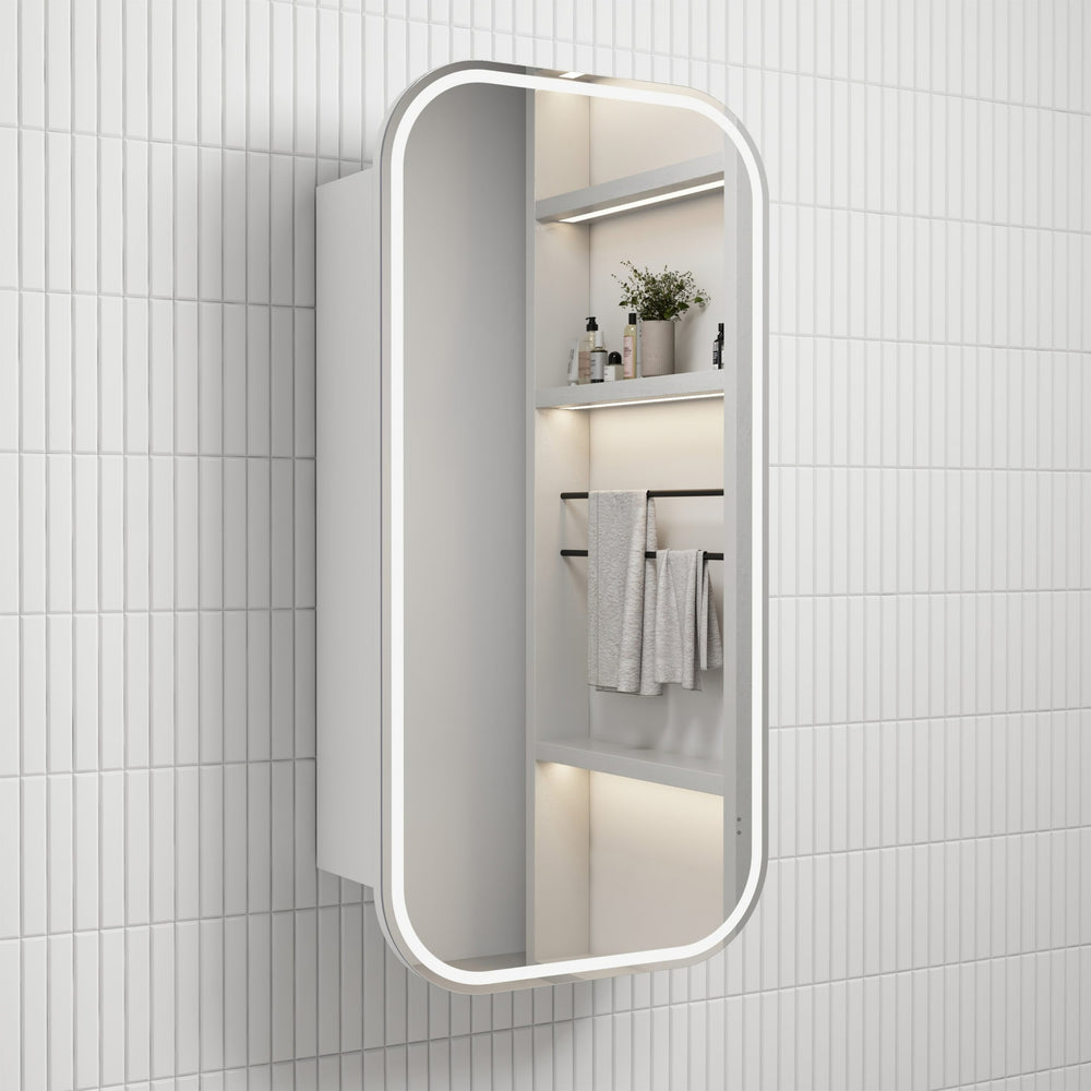 AULIC VIENNA FRAMELESS MATTE WHITE LED SHAVING CABINET 450X900MM