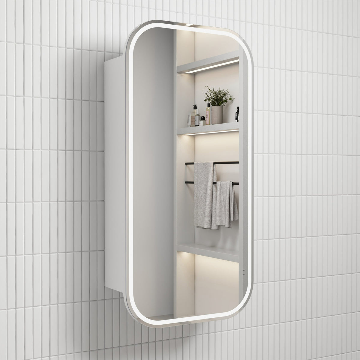 AULIC VIENNA FRAMELESS MATTE WHITE LED SHAVING CABINET 450X900MM