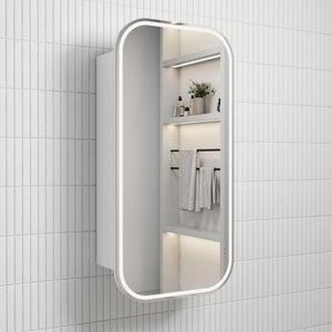 AULIC VIENNA FRAMELESS MATTE WHITE LED SHAVING CABINET 450X900MM
