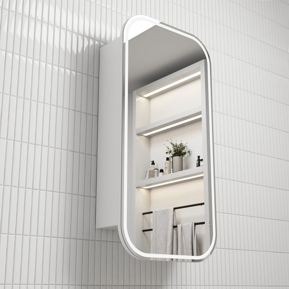 AULIC VIENNA FRAMELESS MATTE WHITE LED SHAVING CABINET 450X900MM