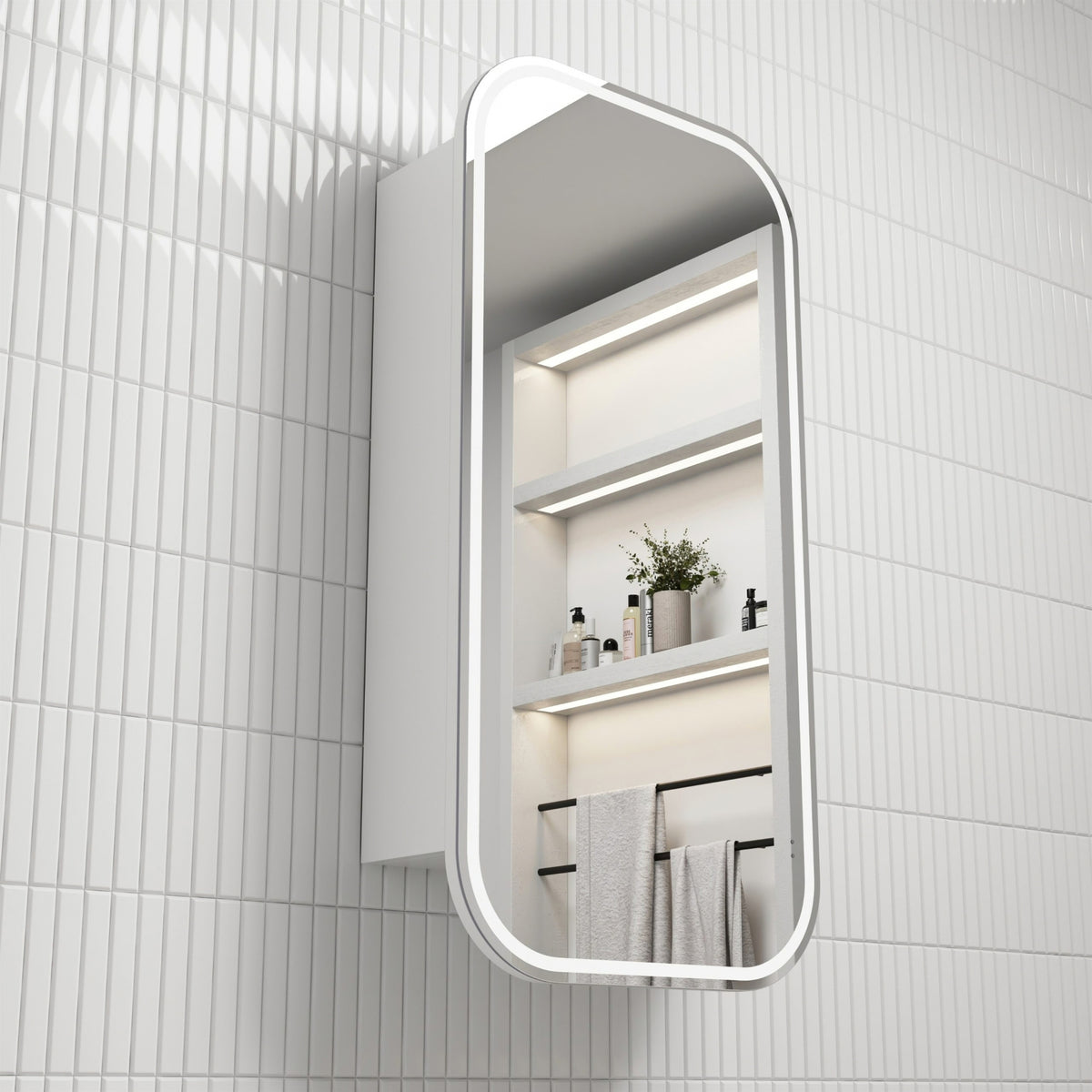 AULIC VIENNA FRAMELESS MATTE WHITE LED SHAVING CABINET 450X900MM