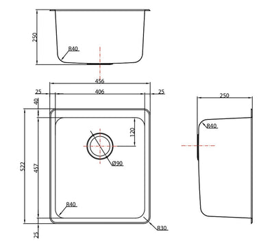 SCHOCK THE LEICHARDT SINGLE BOWL LAUNDRY SINK STAINLESS STEEL 456MM
