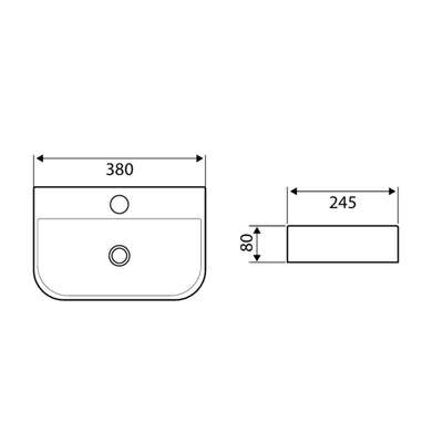 GARETH ASHTON VELA WALL HUNG BASIN WHITE 380MM