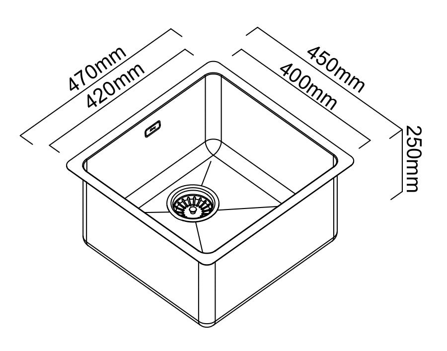 ABEY 45 LITRE SINGLE BOWL LAUNDRY SINK WITH OVERFLOW BLACK PEARL 470MM