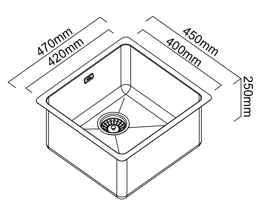 ABEY 45 LITRE SINGLE BOWL LAUNDRY SINK WITH OVERFLOW STAINLESS STEEL 470MM