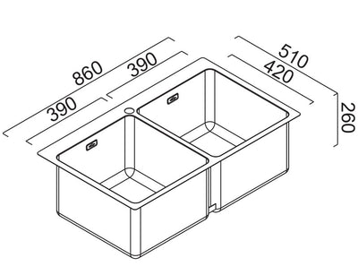 SCHOCK THE DOUBLE LEICHARDT DOUBLE BOWL LAUNDRY SINK STAINLESS STEEL 860MM