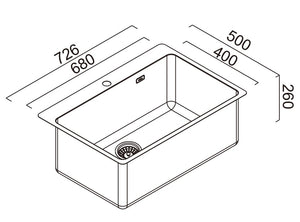 SCHOCK THE LATROBE SINGLE BOWL LAUNDRY SINK WITH TAPHOLE & OVERFLOW STAINLESS STEEL 726MM