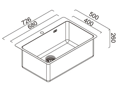SCHOCK THE LATROBE SINGLE BOWL LAUNDRY SINK WITH TAPHOLE & OVERFLOW STAINLESS STEEL 726MM