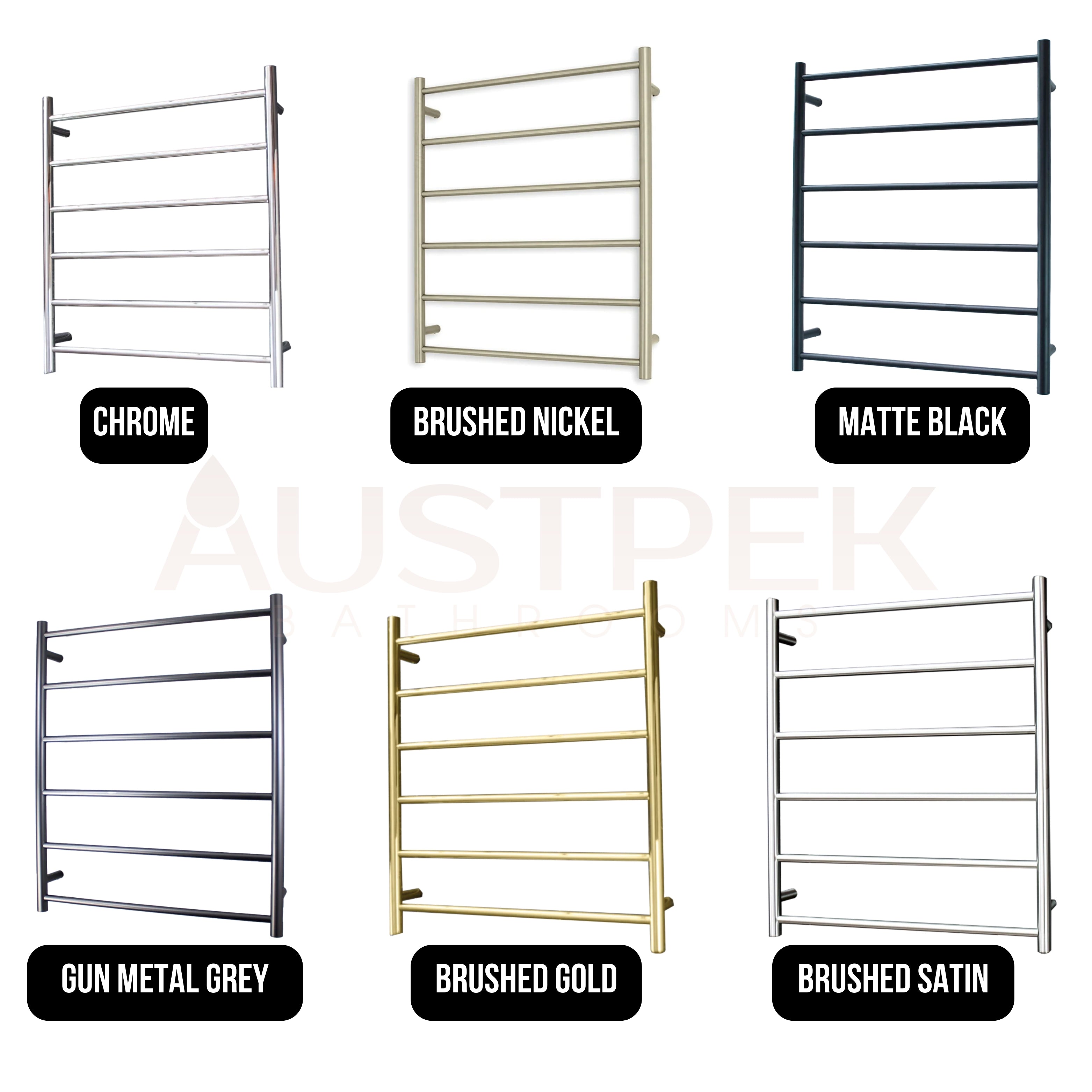 RADIANT HEATING 6-BARS ROUND NON-HEATED TOWEL RAIL BRUSHED NICKEL 700MM