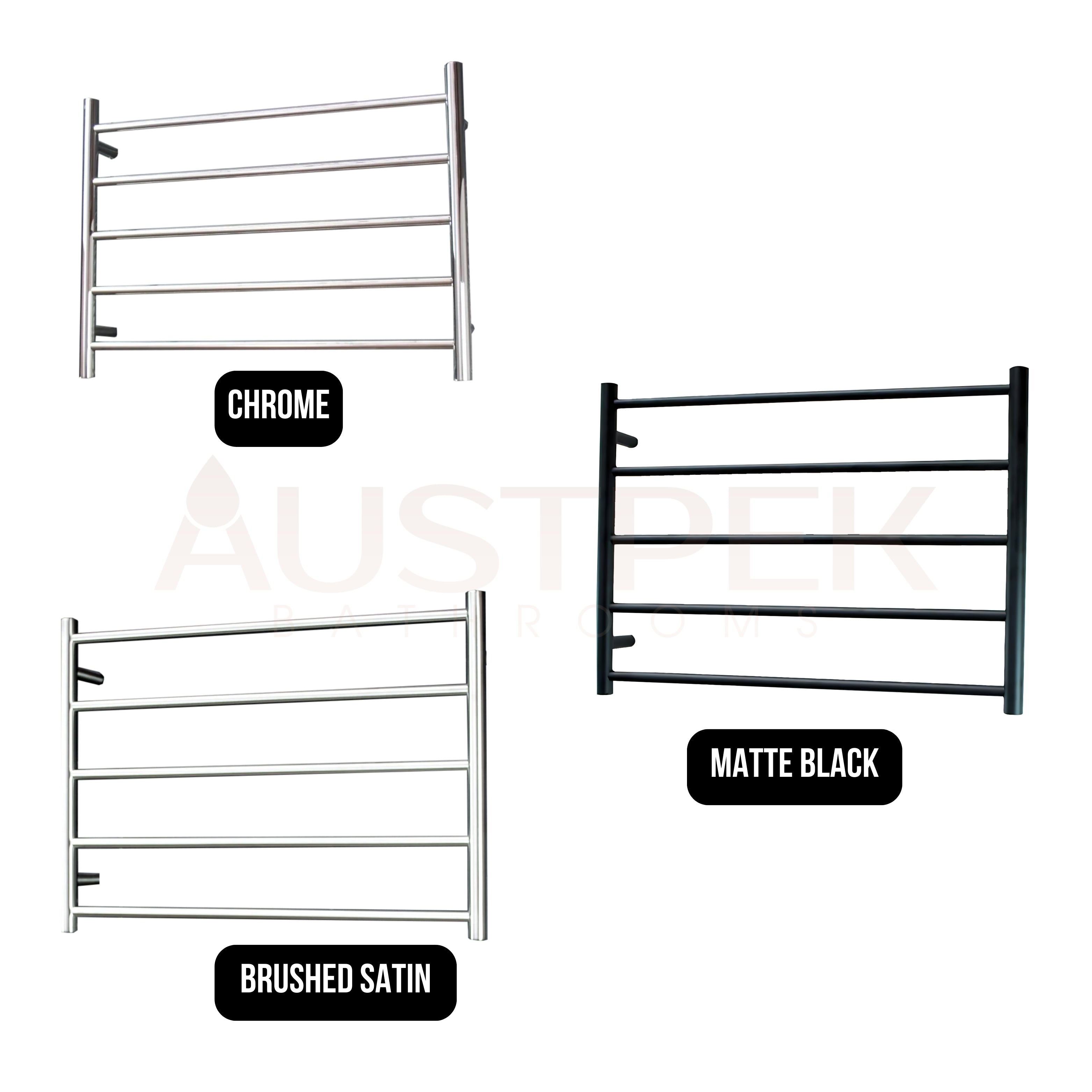 RADIANT HEATING 5-BARS ROUND NON-HEATED TOWEL RAIL CHROME 750MM