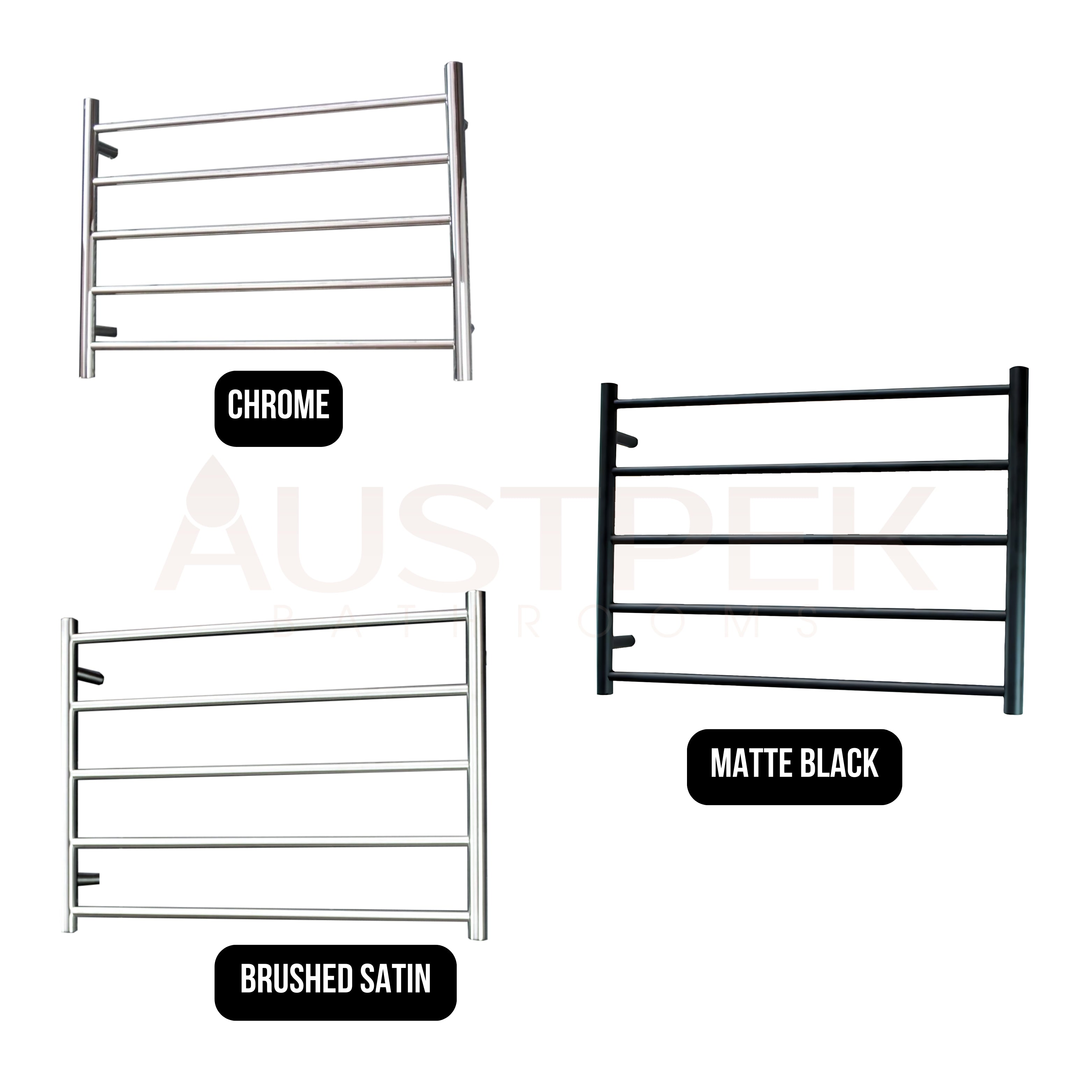 RADIANT HEATING 5-BARS ROUND NON-HEATED TOWEL RAIL BRUSHED SATIN 750MM