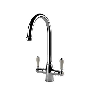 TURNER HASTINGS LUDLOW DOUBLE SINK MIXER TAP 355MM CHROME (CERAMIC HANDLE)